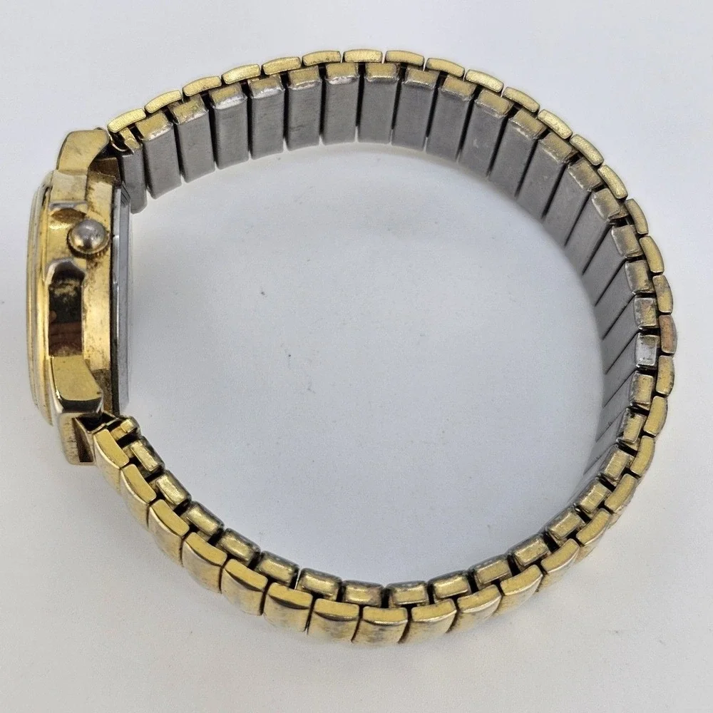 24MM Women's‎ Watch Gray Dial Gold Case Expandable Band Date 5.75